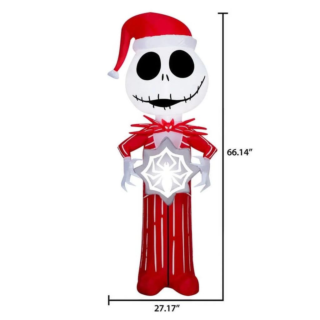 5.5 Foot Stylized Jack Skellington Inflatable with Spider Snowflake and Sally Holding Wreath V1694