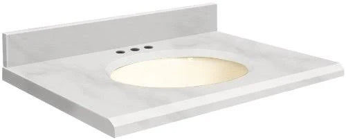 Natural Marble 31 inch x 22 inch Bathroom Vanity Top with Beveled Edge, 8 inch Centerset and Biscuit Bowl, White M455