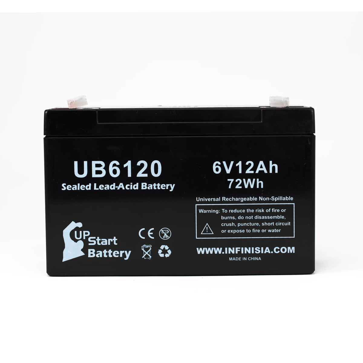 6V 12Ah Sealed Lead Acid Battery with F1 to F2 Terminal Adapters Y1210