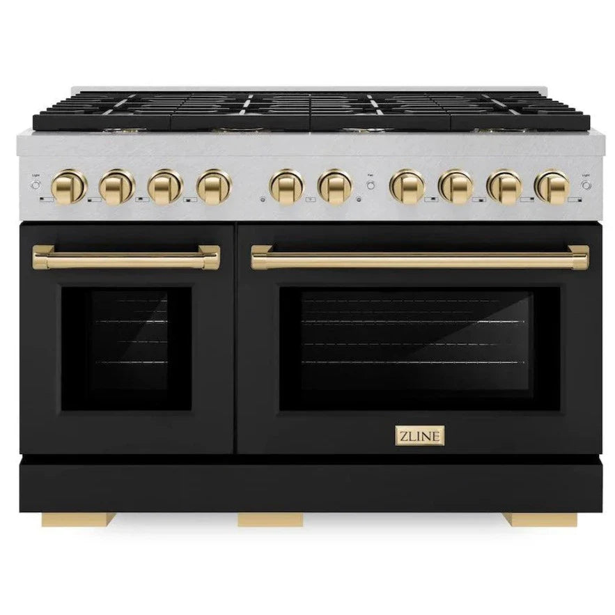 48 6.7 cu. ft. Double Oven Gas Range in Stainless Steel with Black Matte Doors H3196