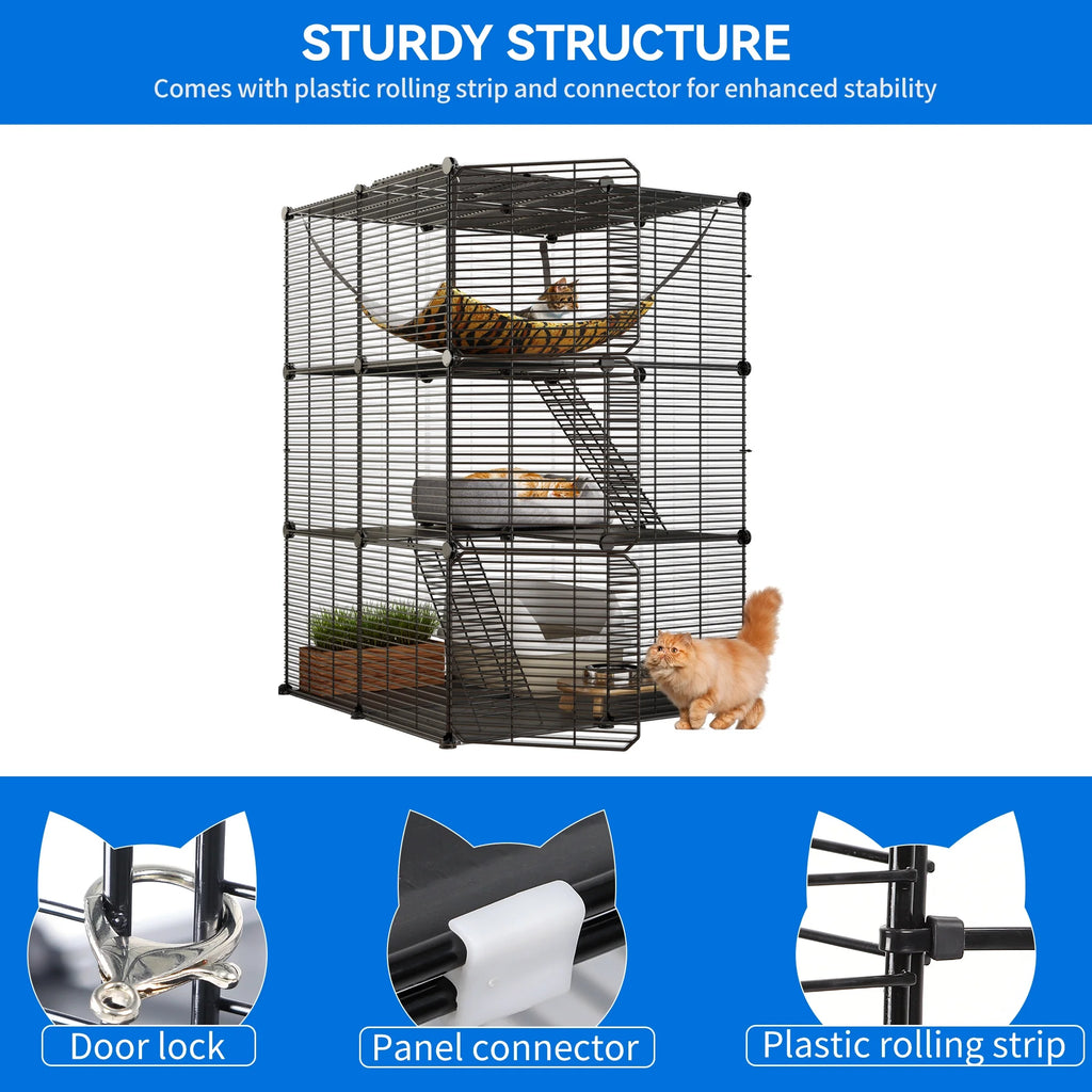 Indoor Cat Cage with Extra Large Hammock for Multiple Small Animals, 28"L x 28"W x 41"H, Black N31150
