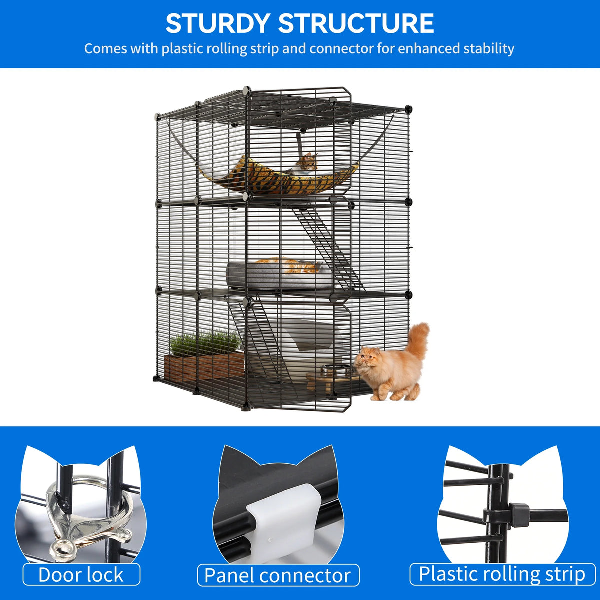 Indoor Cat Cage with Extra Large Hammock for Multiple Small Animals, 28"L x 28"W x 41"H, Black N31150