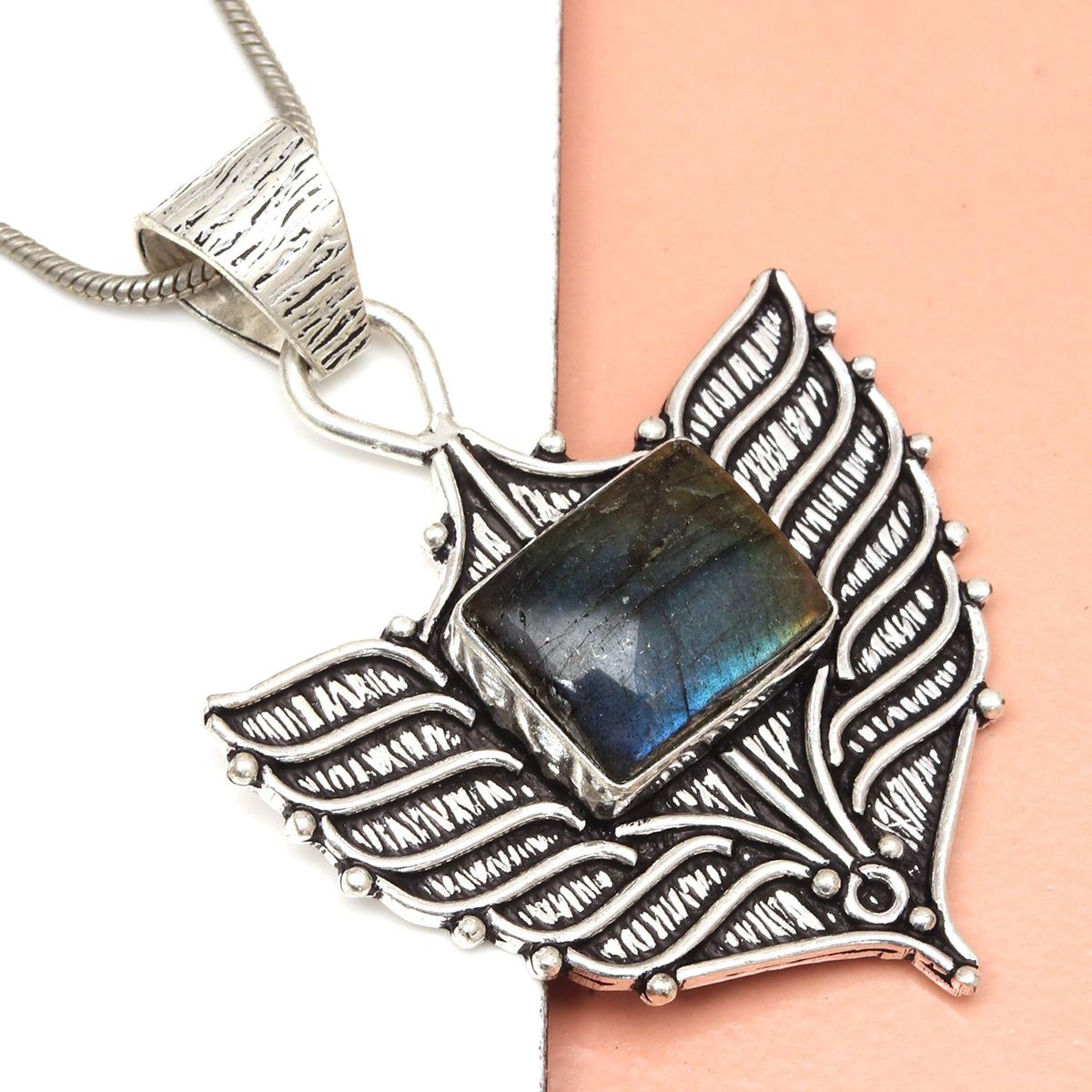 Silver 925 Sterling Garnet Gemstone Necklace Labradorite Jewelry Handmade B858