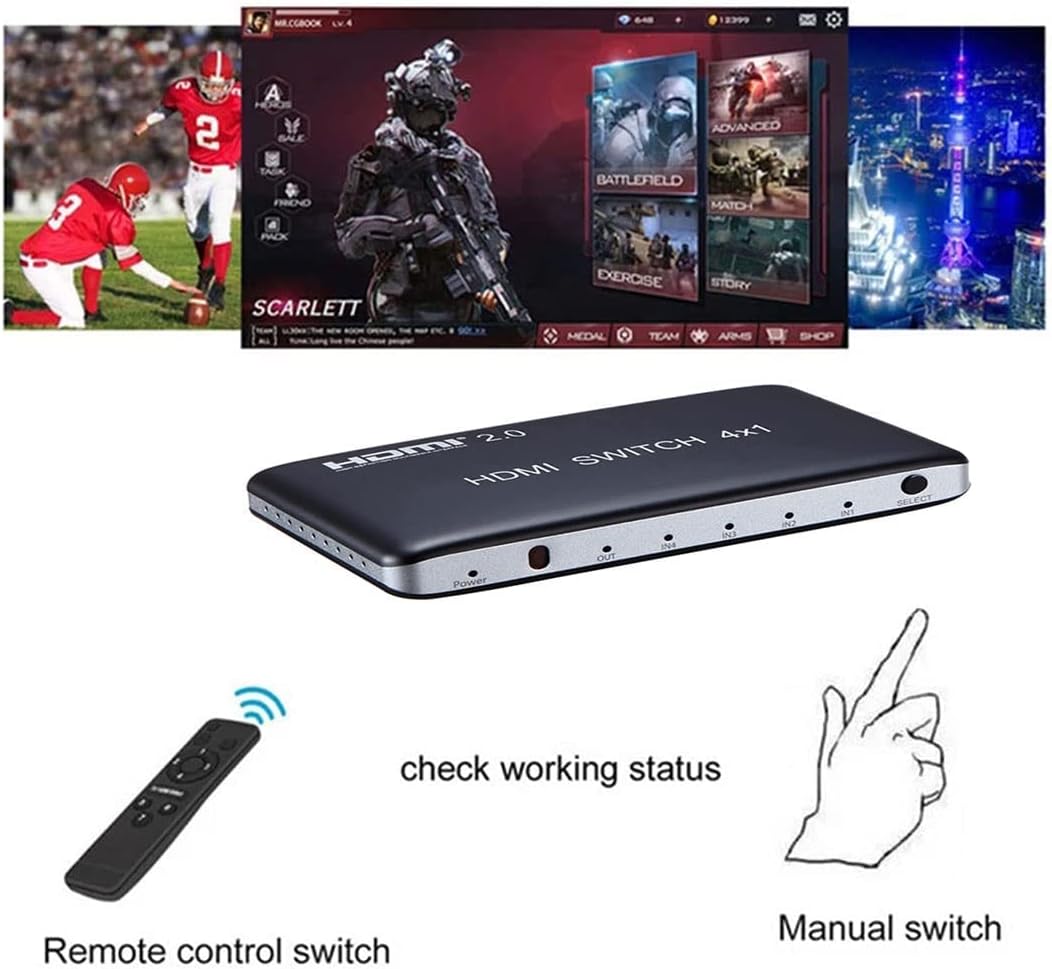 4 Port HDMI Switch HDMI2.0 4K@60Hz with IR Wireless Remote Control, Pack of 2 Q643768
