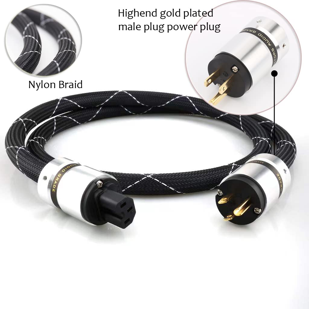 12AWG HiFi Power Cord 125V 15A 3-Prong Audiophile AC Power Cable with US Connector Plug (1.5M / 4.92FT) Pack of 2 G529