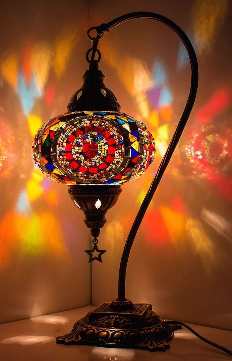 Multicolor Mosaic Gooseneck Table Lamp Q898
