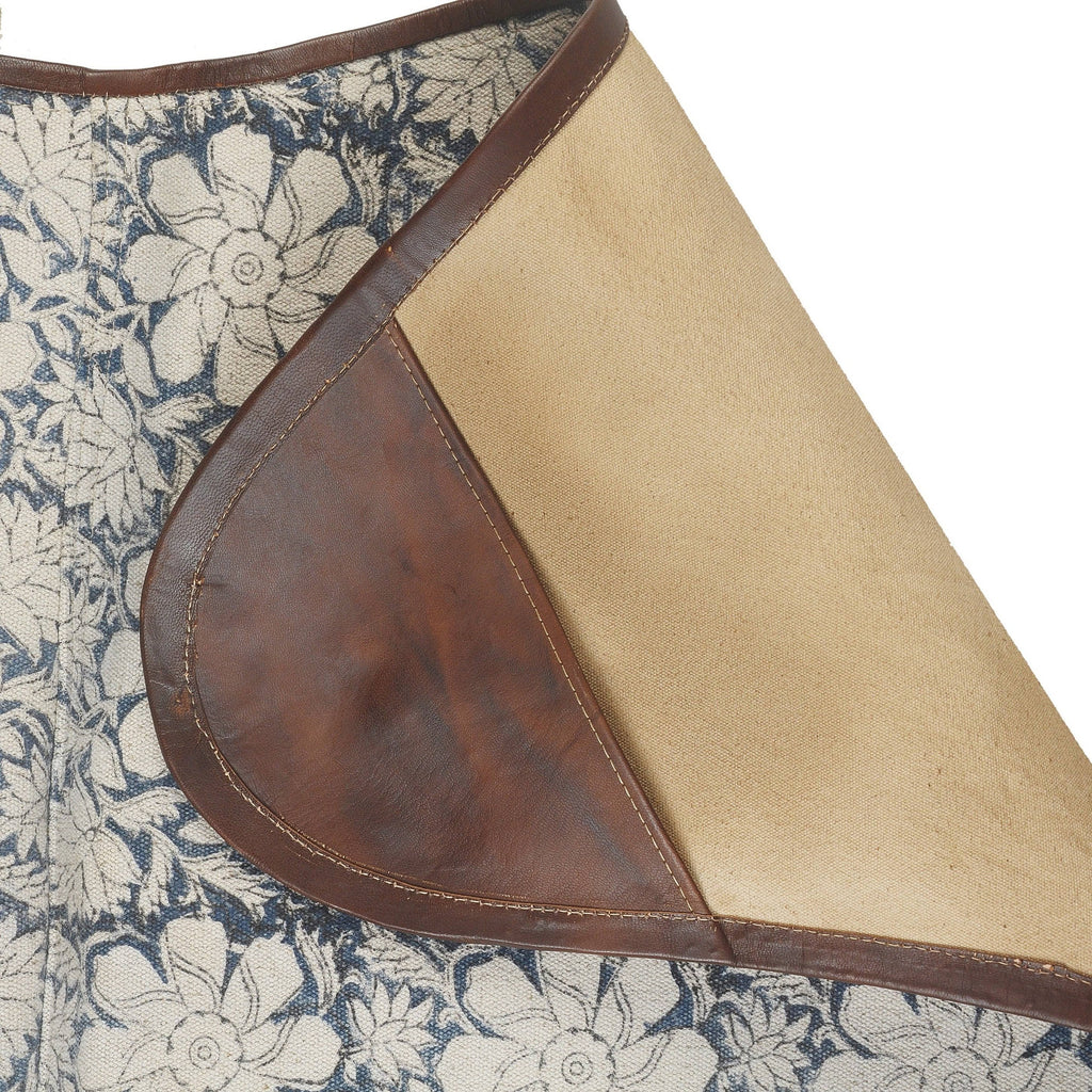 Blue/White/Brown Floral Canvas Faux Leather Butterfly Chair B46750