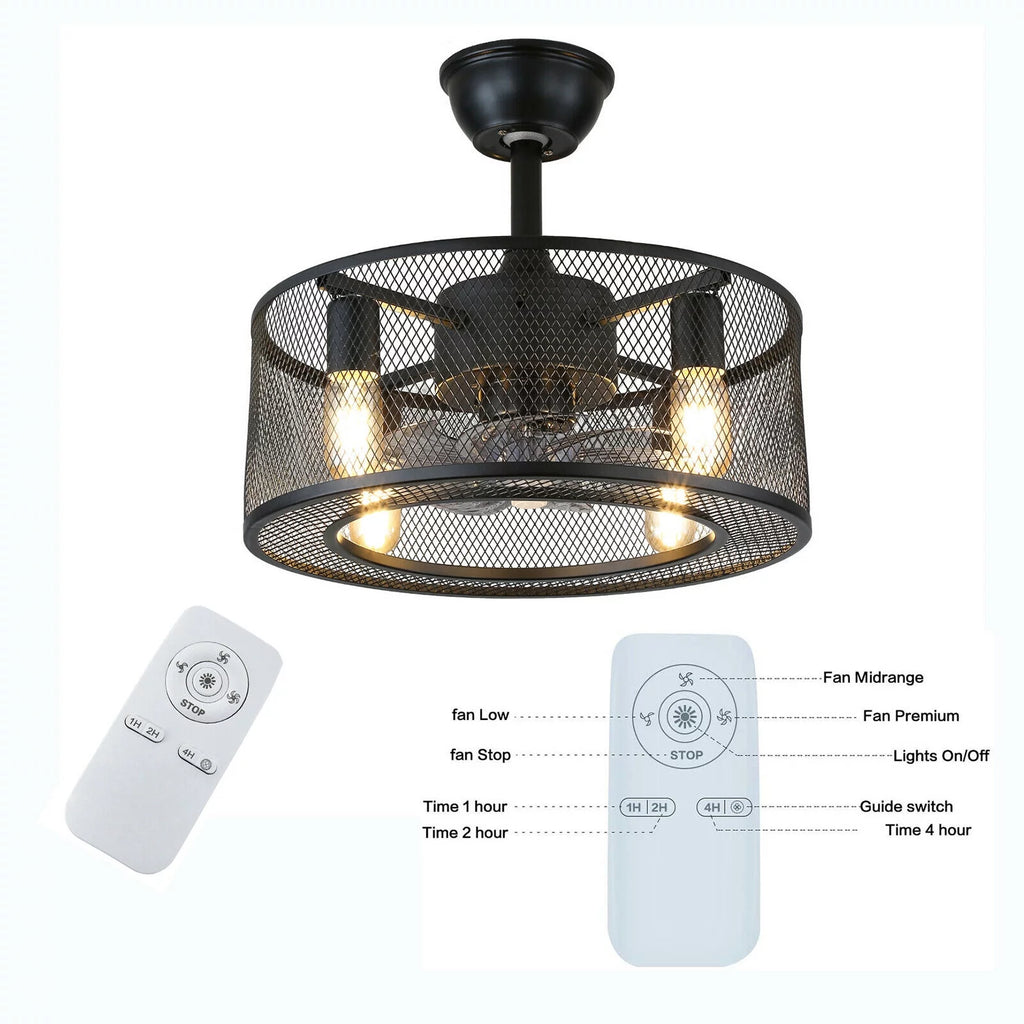 Caged Ceiling Fan Light with Remote K2162