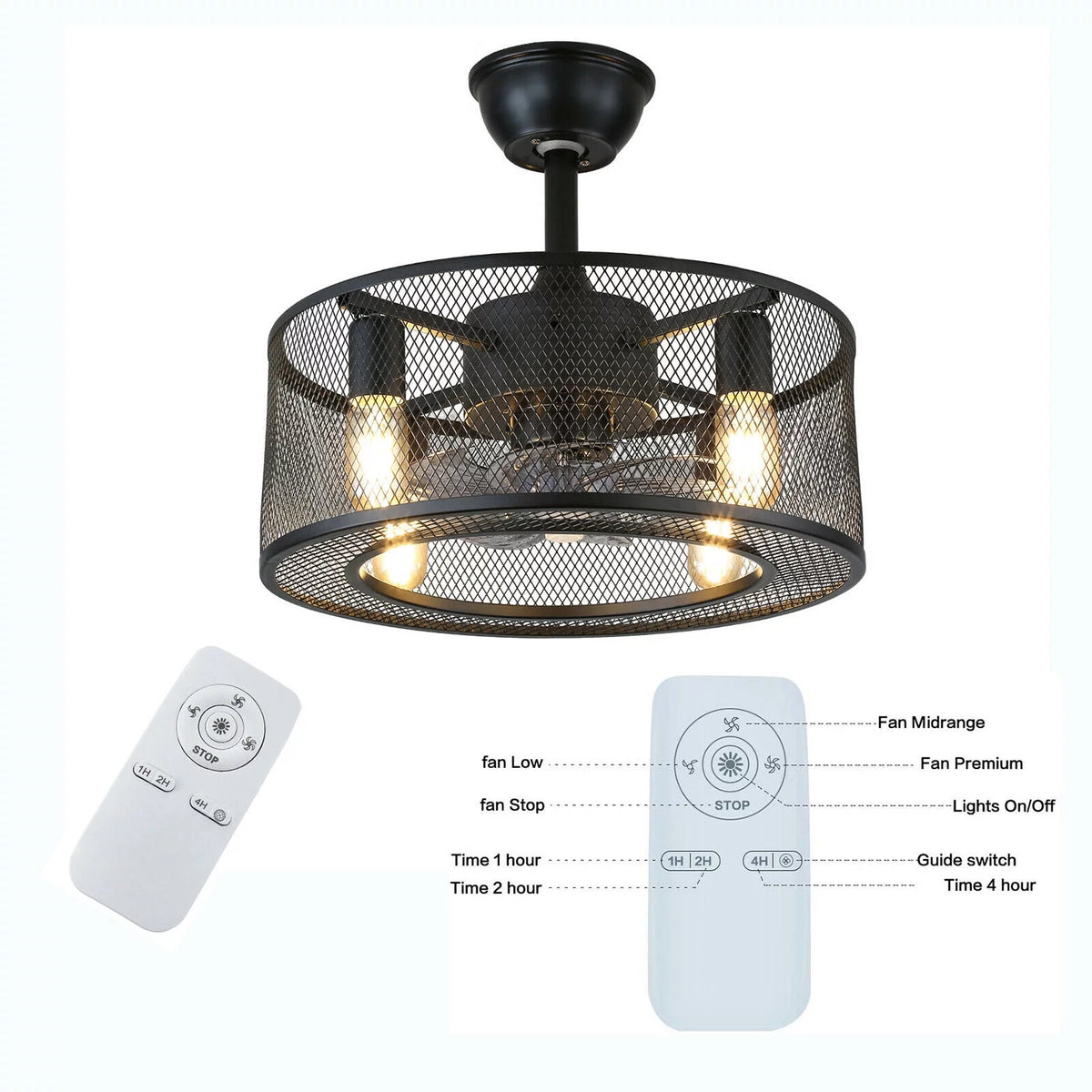 Caged Ceiling Fan Light with Remote K2162