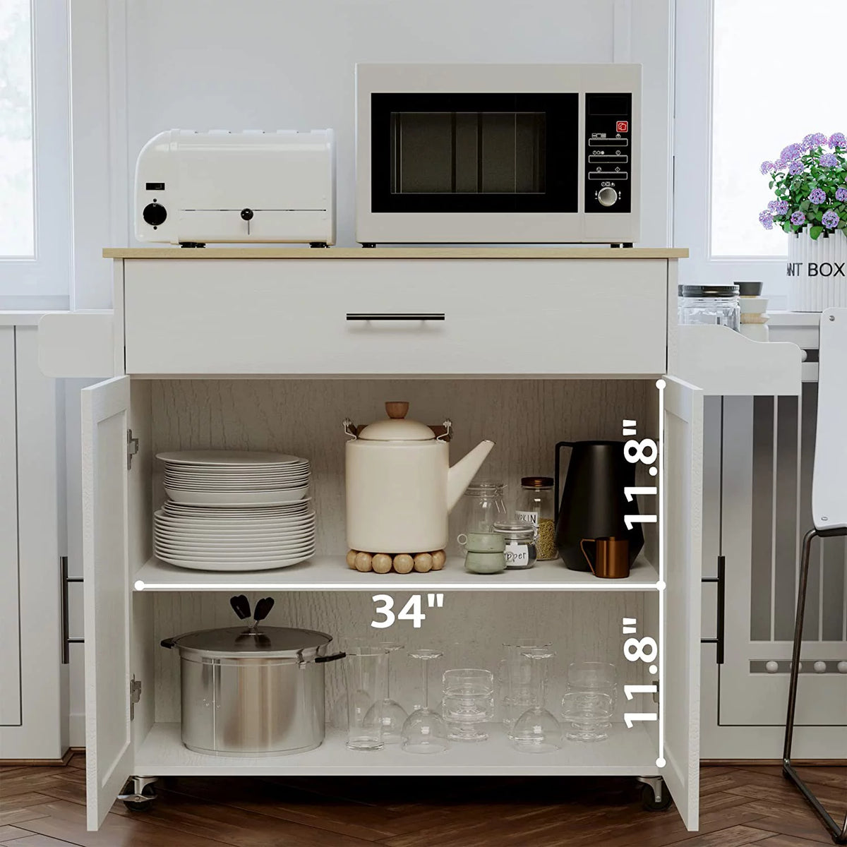 White Rolling Kitchen Island with Storage Cabinet Z2301