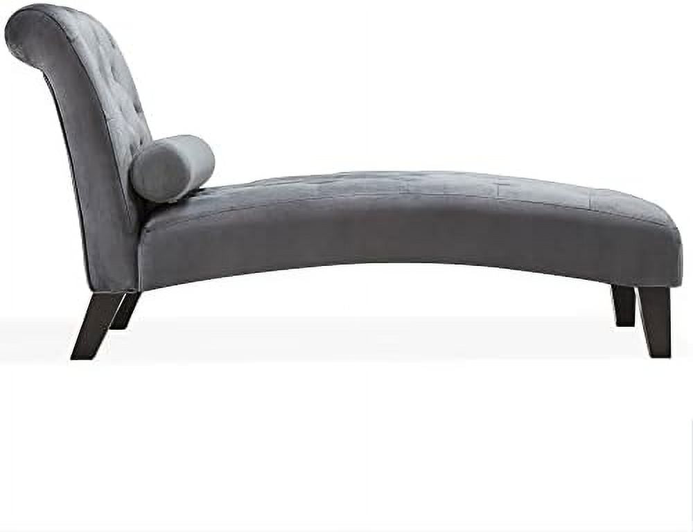 Beige Upholstered Chaise Lounge Sofa with Button Tufted Back and Hardwood Legs S539