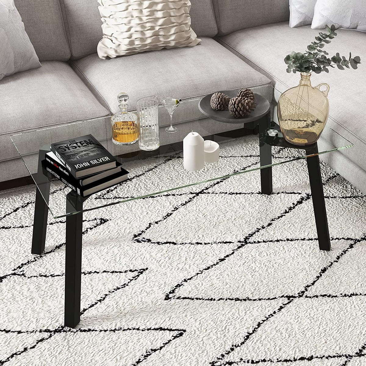 Tempered Glass Coffee Table with Metal Frame Q175987