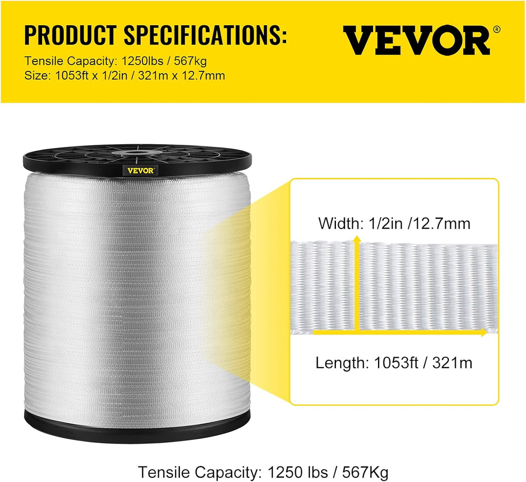 1250Lbs Polyester Pull Tape, 1053' x 1/2" Flat Tape, Pack of 2 E43825