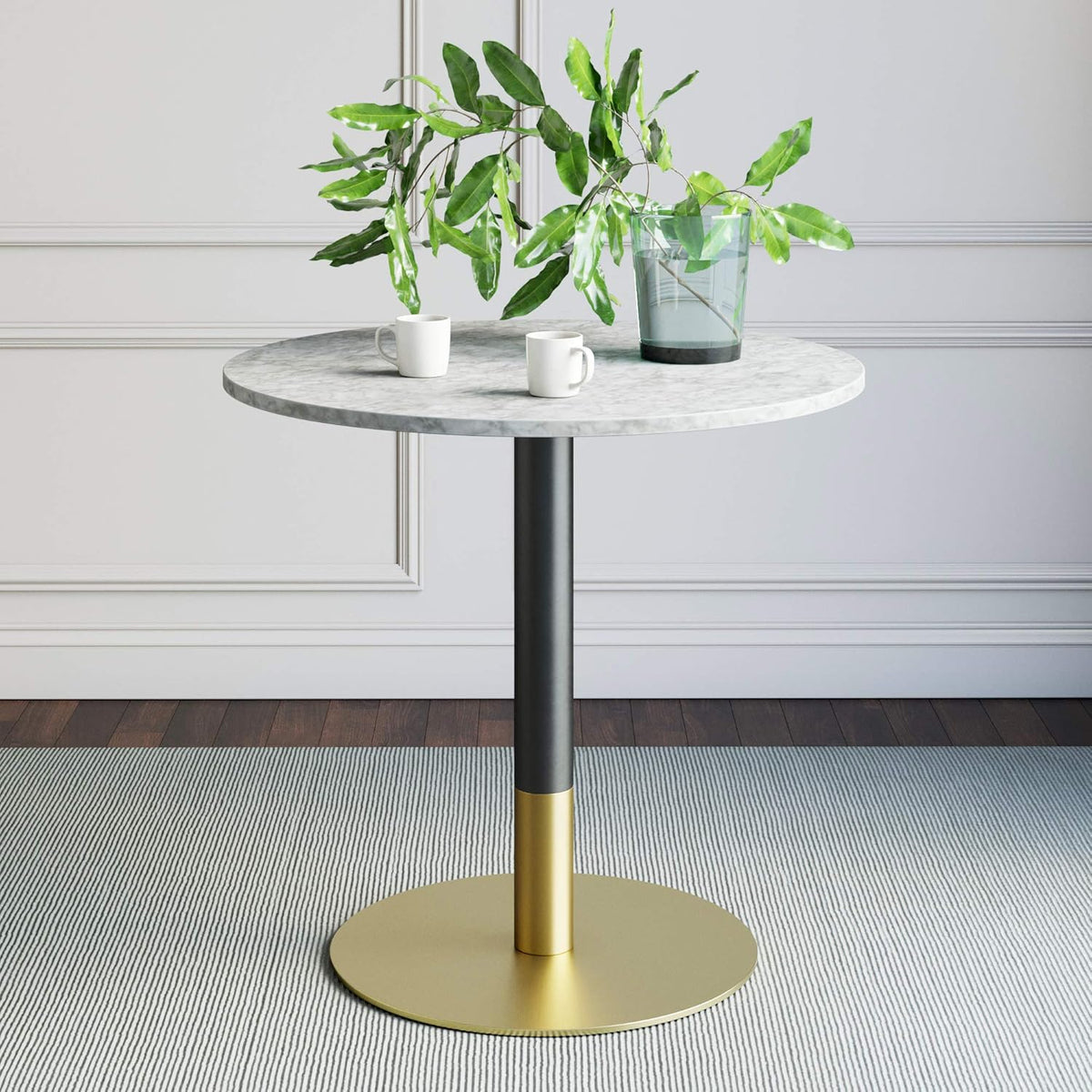 Black/Gold Kitchen Dining Table with Faux Carrara Marble Top A14308