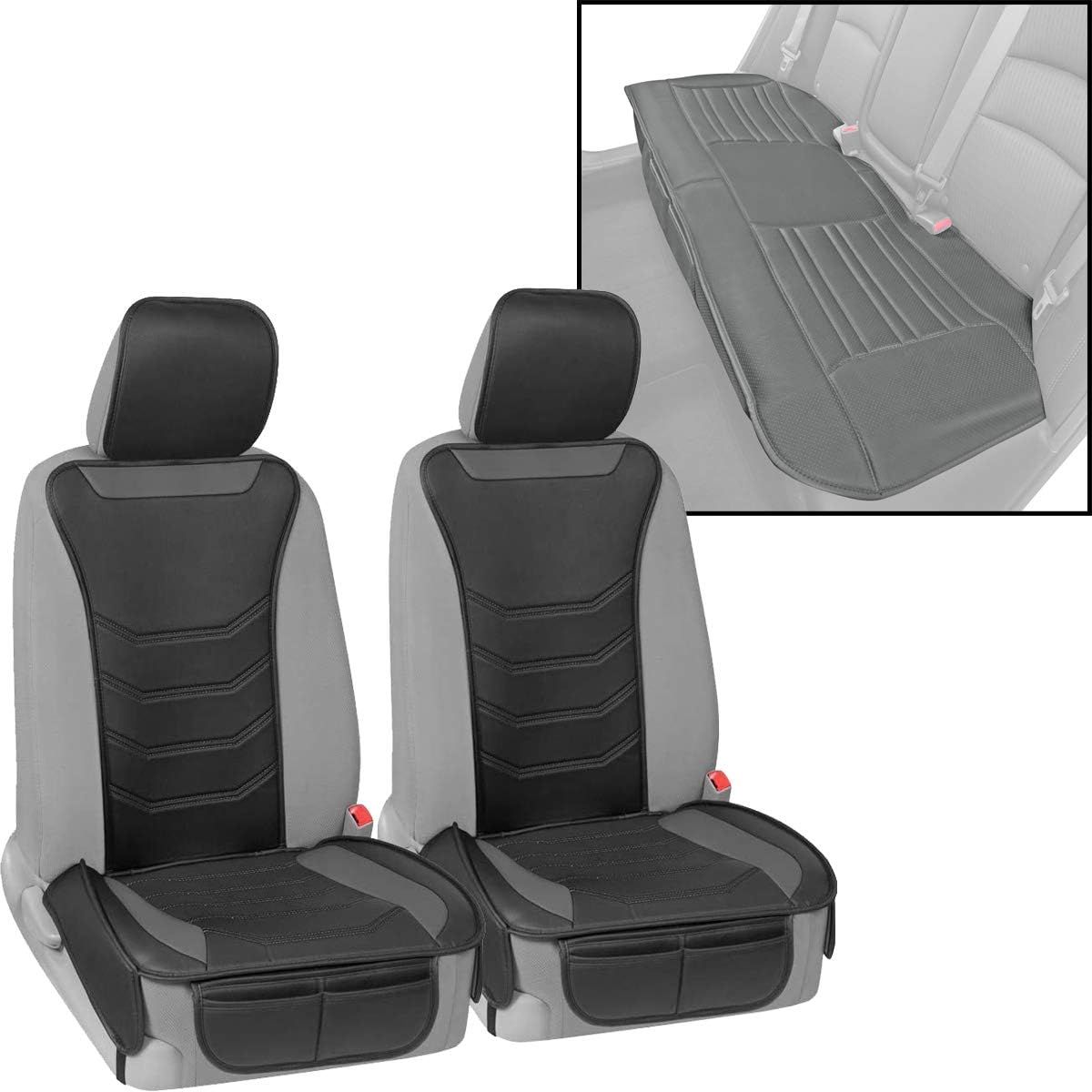 Beige Faux Leather Full Set Car Seat Covers with Rear Bench F7548