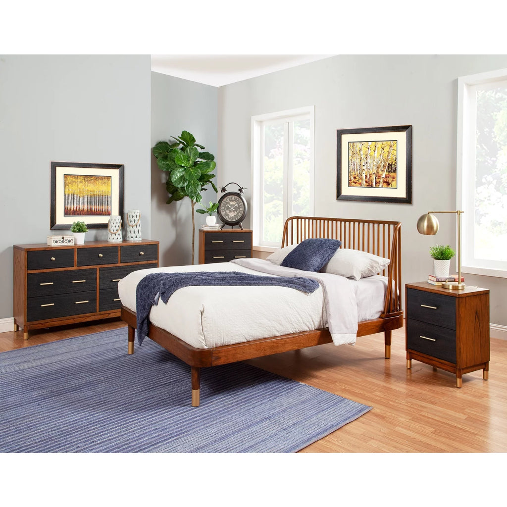 King Wood Platform Bed Dark Walnut M8884