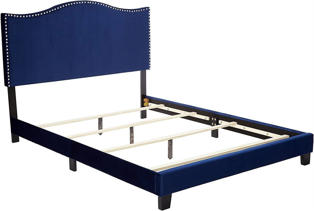 Blue Velvet King Size Upholstered Panel Bed S326