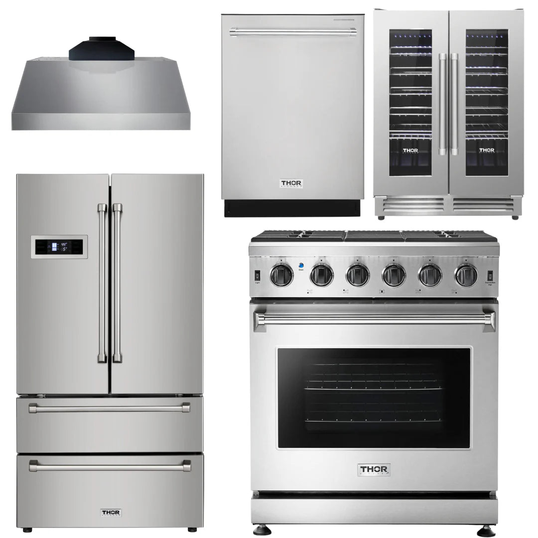 30 Gas Range, Range Hood, Refrigerator, Dishwasher, Wine Cooler J3416