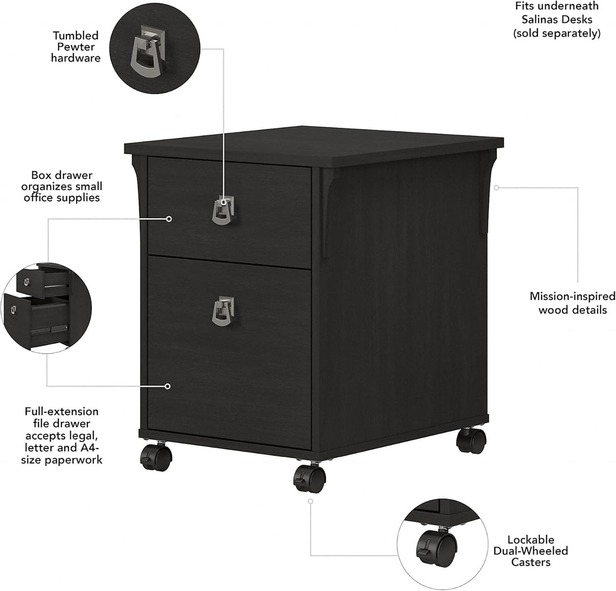 Vintage Black 2 Drawer Mobile File Cabinet F680341