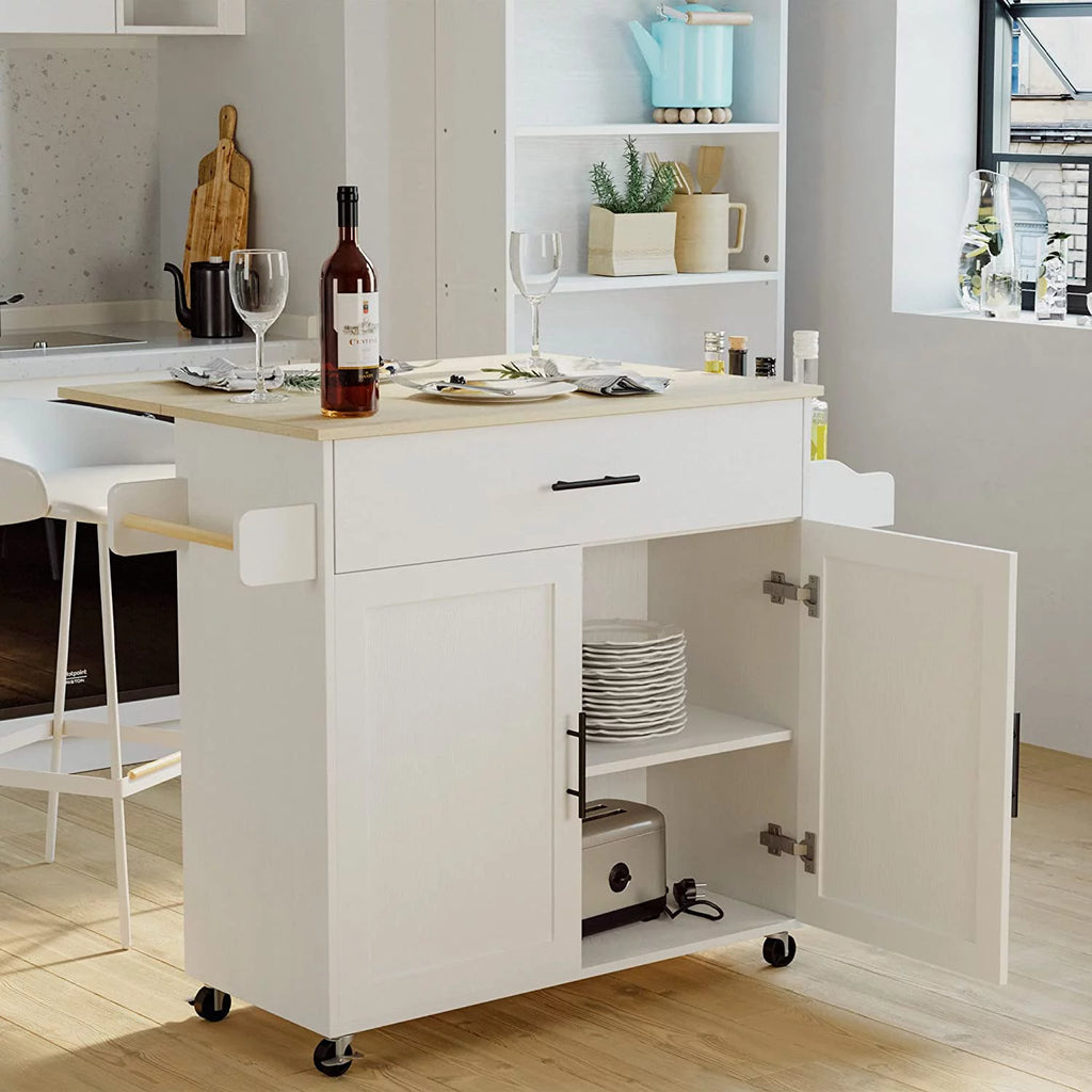 White Rolling Kitchen Island with Storage Cabinet Z2301