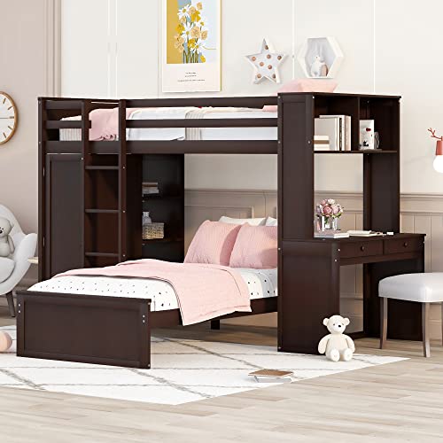 Twin Over Twin Solid Wood Bunk Bed with Storage O9769