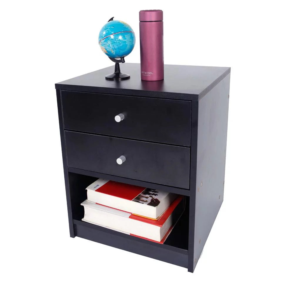 2 Drawer Black Wooden Nightstand I878