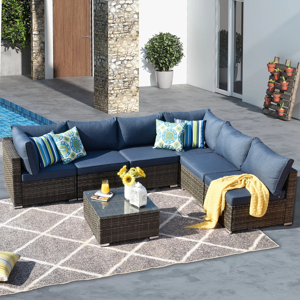 7 Pieces Wicker Outdoor Patio Sectional Couch X492560