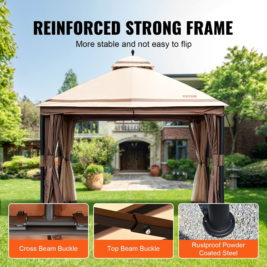 10x13ft Patio Gazebo with Mosquito Net, Metal Frame N77316