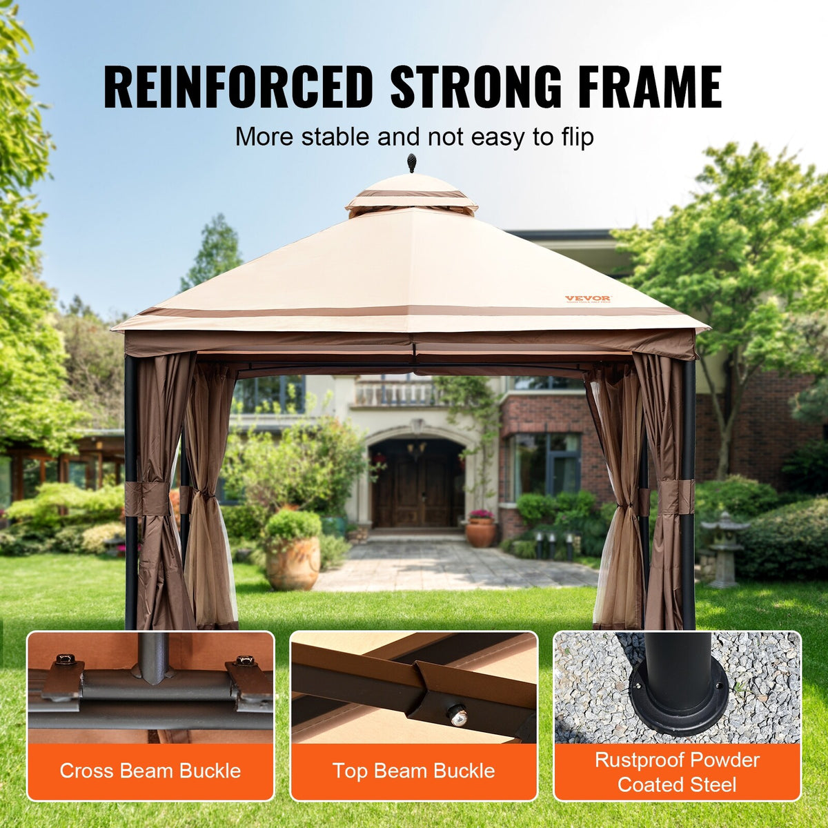 10x13ft Patio Gazebo with Mosquito Net, Metal Frame N77316