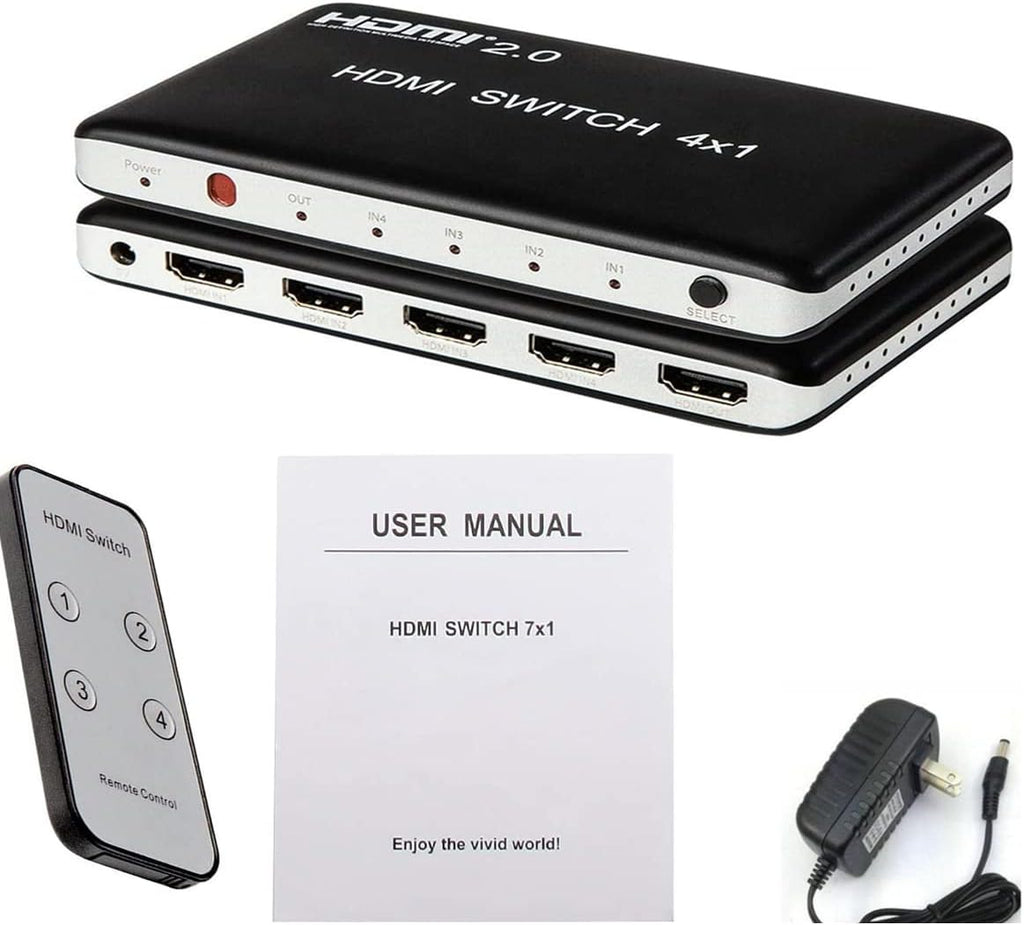 4 Port HDMI Switch HDMI2.0 4K@60Hz with IR Wireless Remote Control, Pack of 2 Q643768