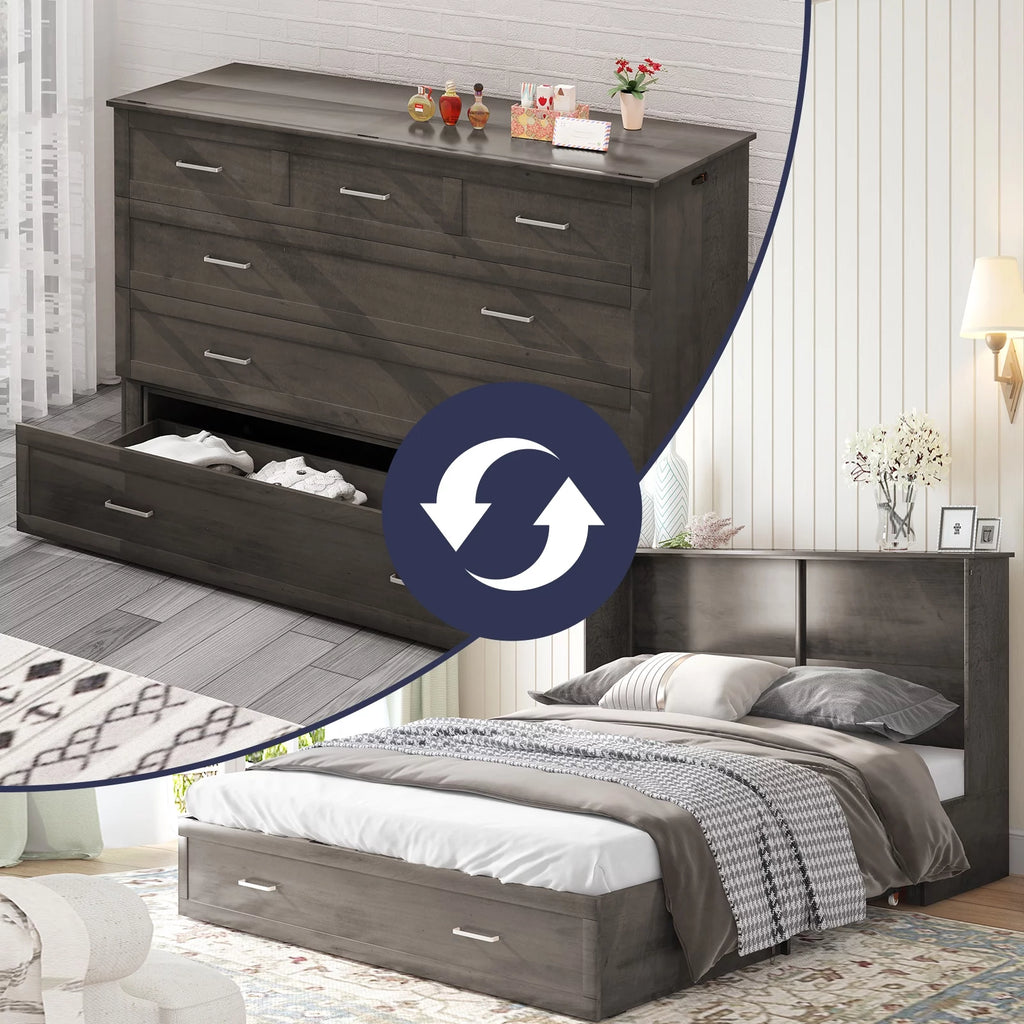 Queen Size Grey Murphy Cabinet Bed with USB Charging Station G61977