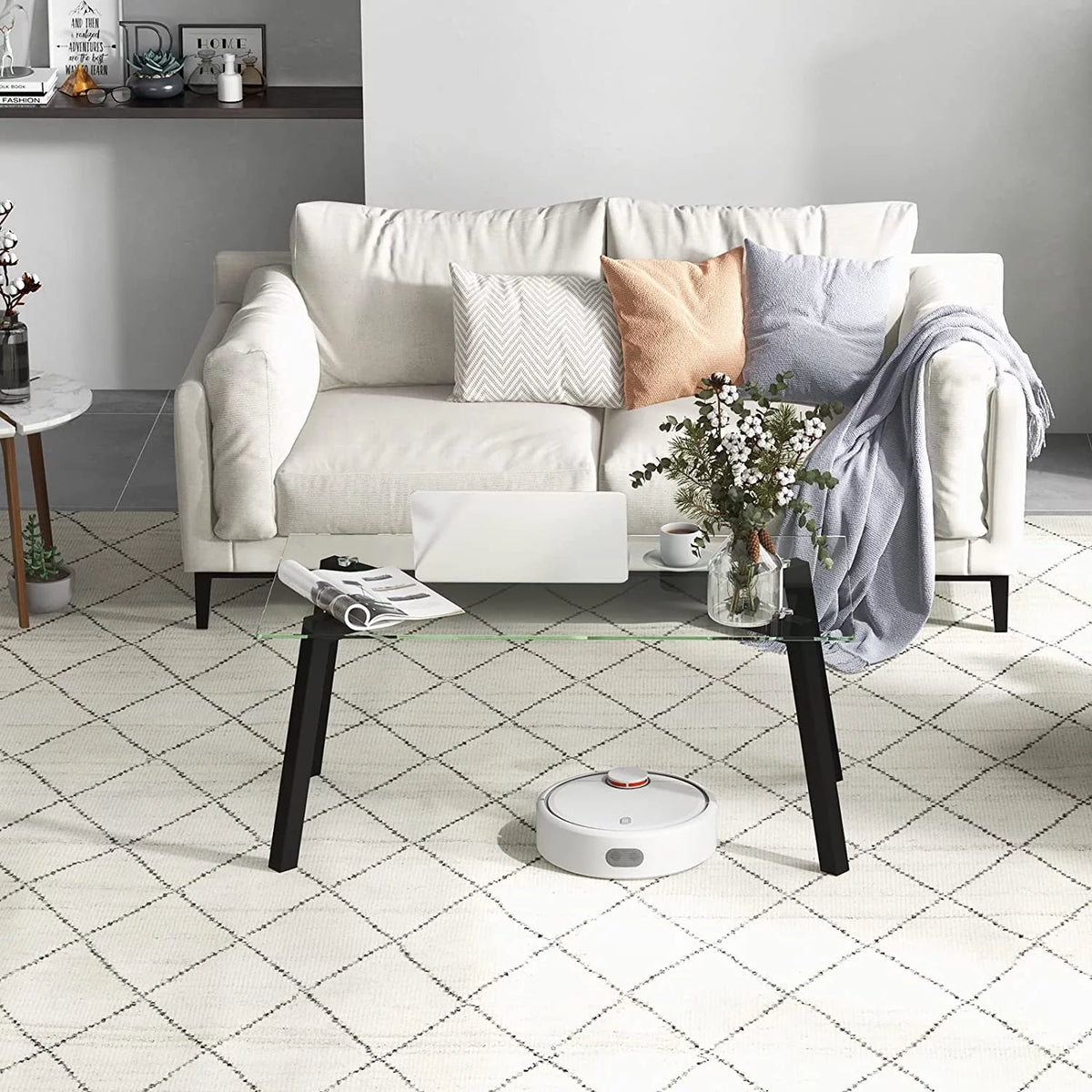 Tempered Glass Coffee Table with Metal Frame Q175987