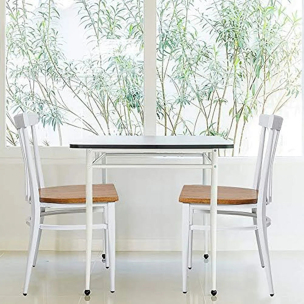 Heavy Duty Dining Chairs Natural Wood Seat Sturdy Metal Frame 400lbs Capacity Comb Back U7488