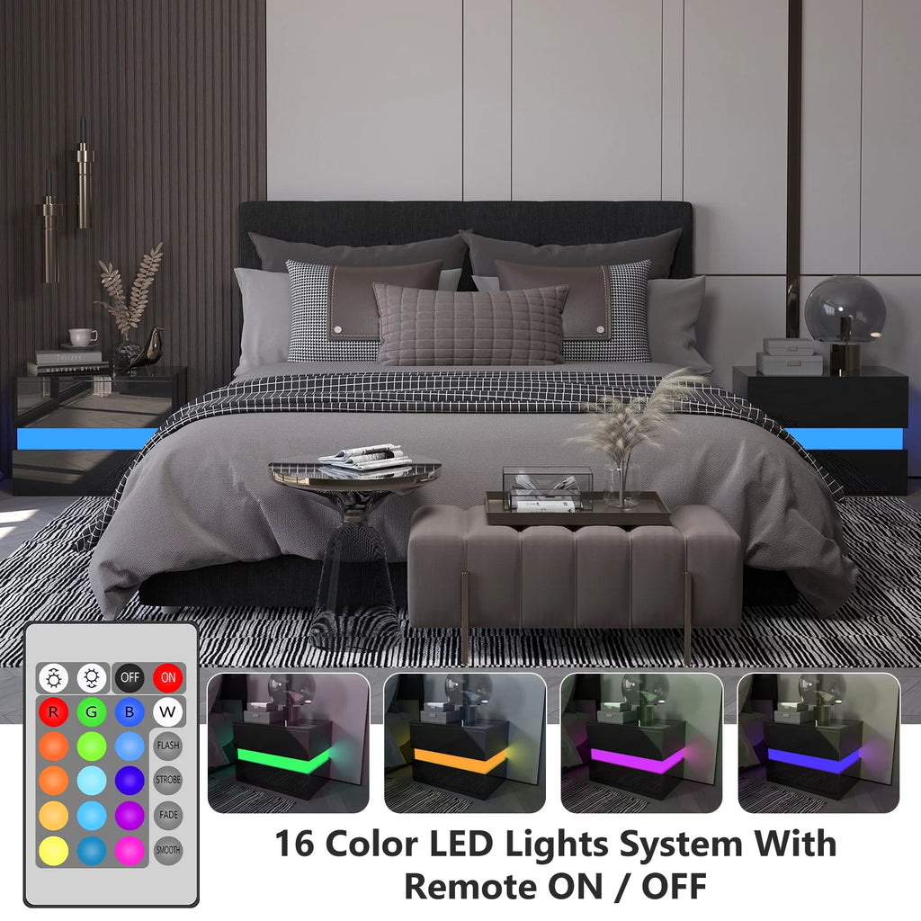 Black LED Nightstand Set of 2 with 2 Storage Drawers K958512