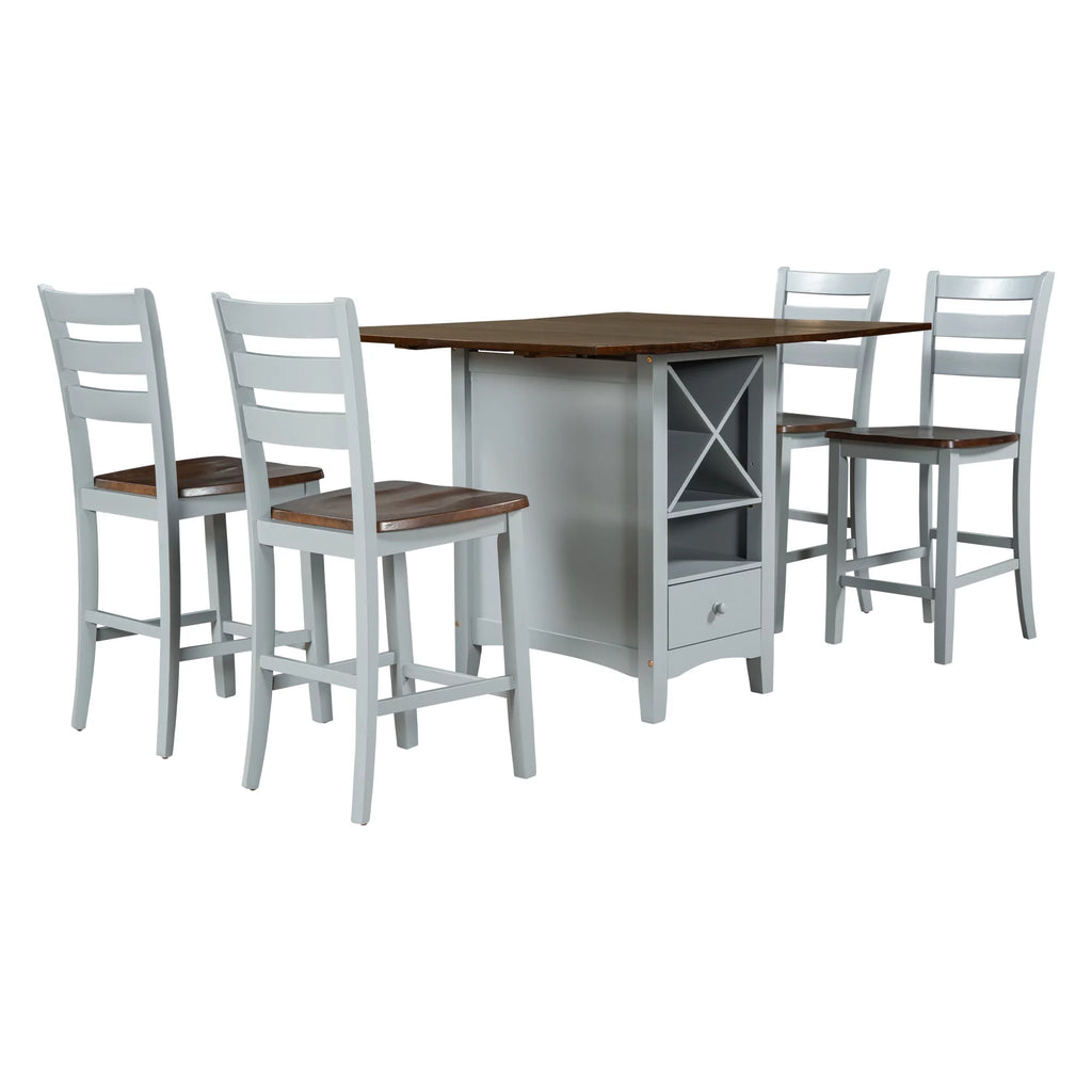 Wood 5-Piece Counter Height Dining Table Set with Rack and Drawers Y503502