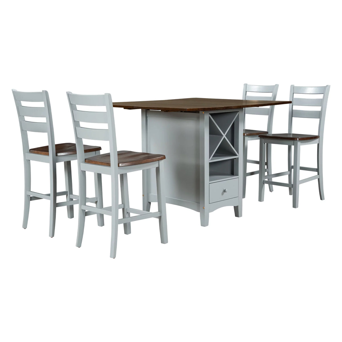 Wood 5-Piece Counter Height Dining Table Set with Rack and Drawers Y503502