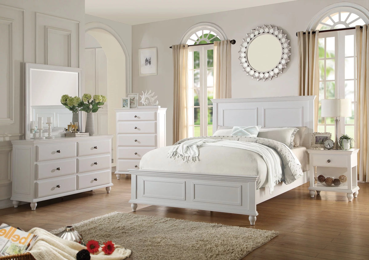 White 4 Piece Queen Size Bedroom Set Nightstand Dresser And Mirror Plywood V3013