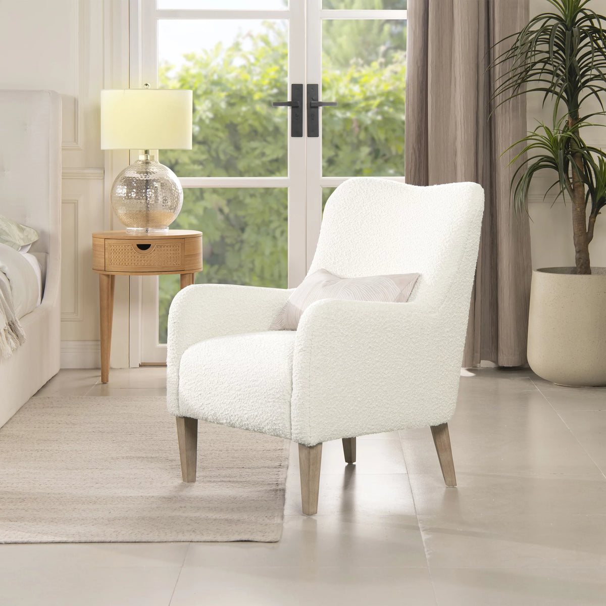Ivory White Boucle Accent Chair C442