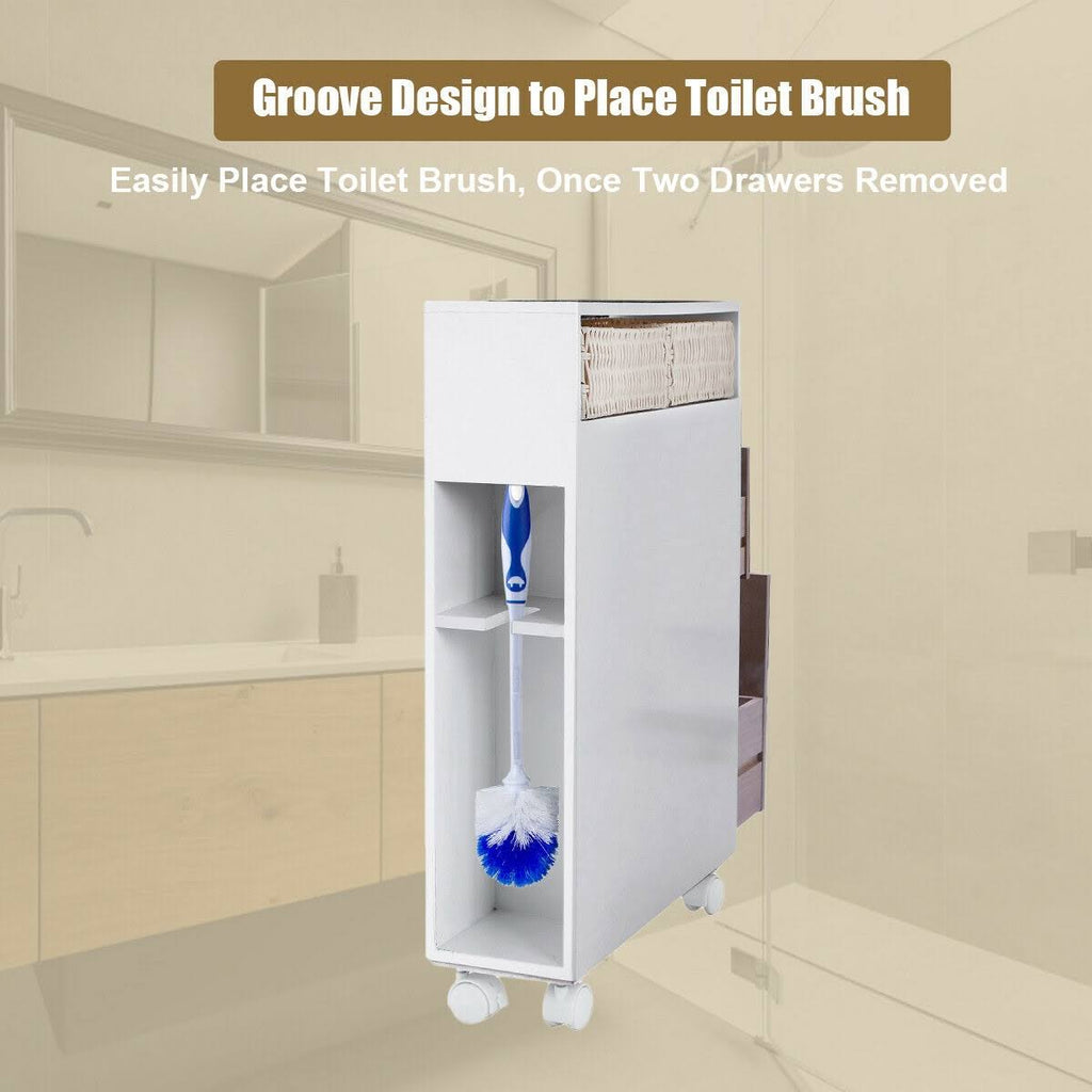 White Wooden Storage Cabinet Organizer with 4 Casters A3677