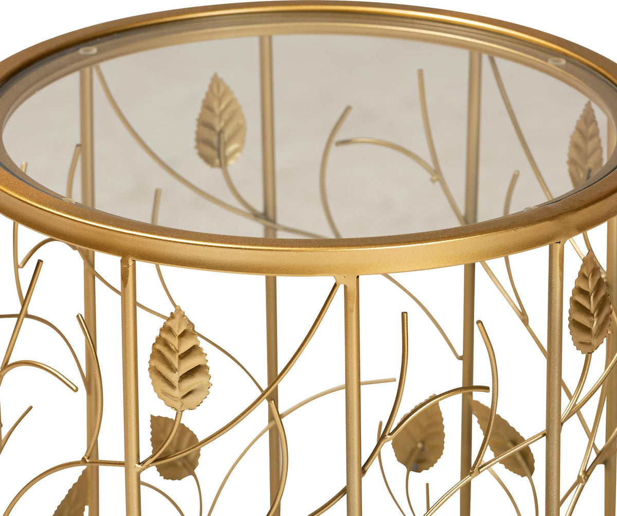Gold Metal and Glass Leaf Accent End Table F80511