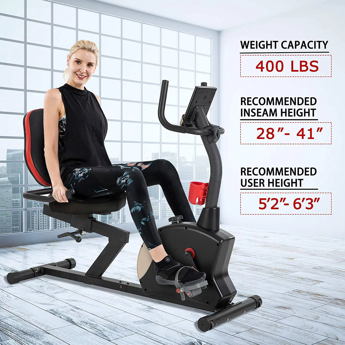 Recumbent Exercise Bike 400 lbs. Magnetic Resistance T90123