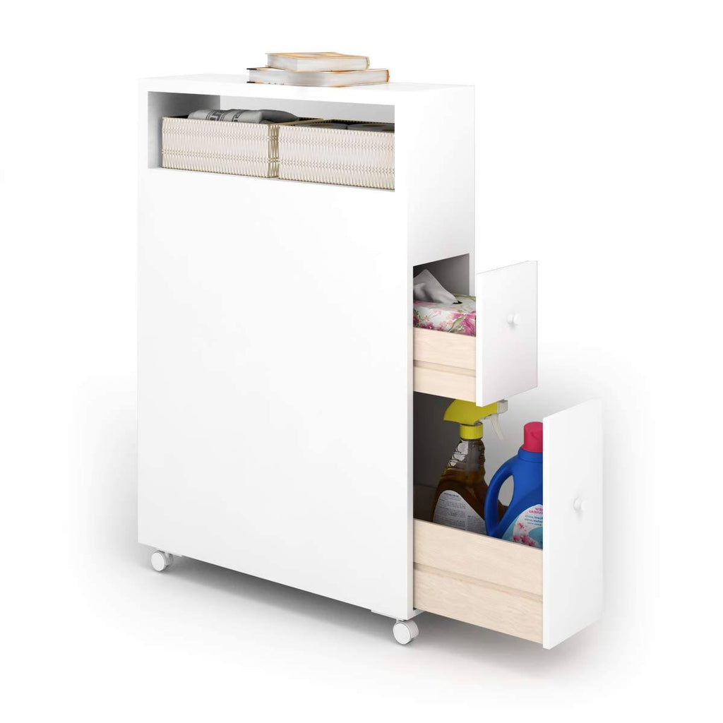White Wooden Storage Cabinet Organizer with 4 Casters A3677