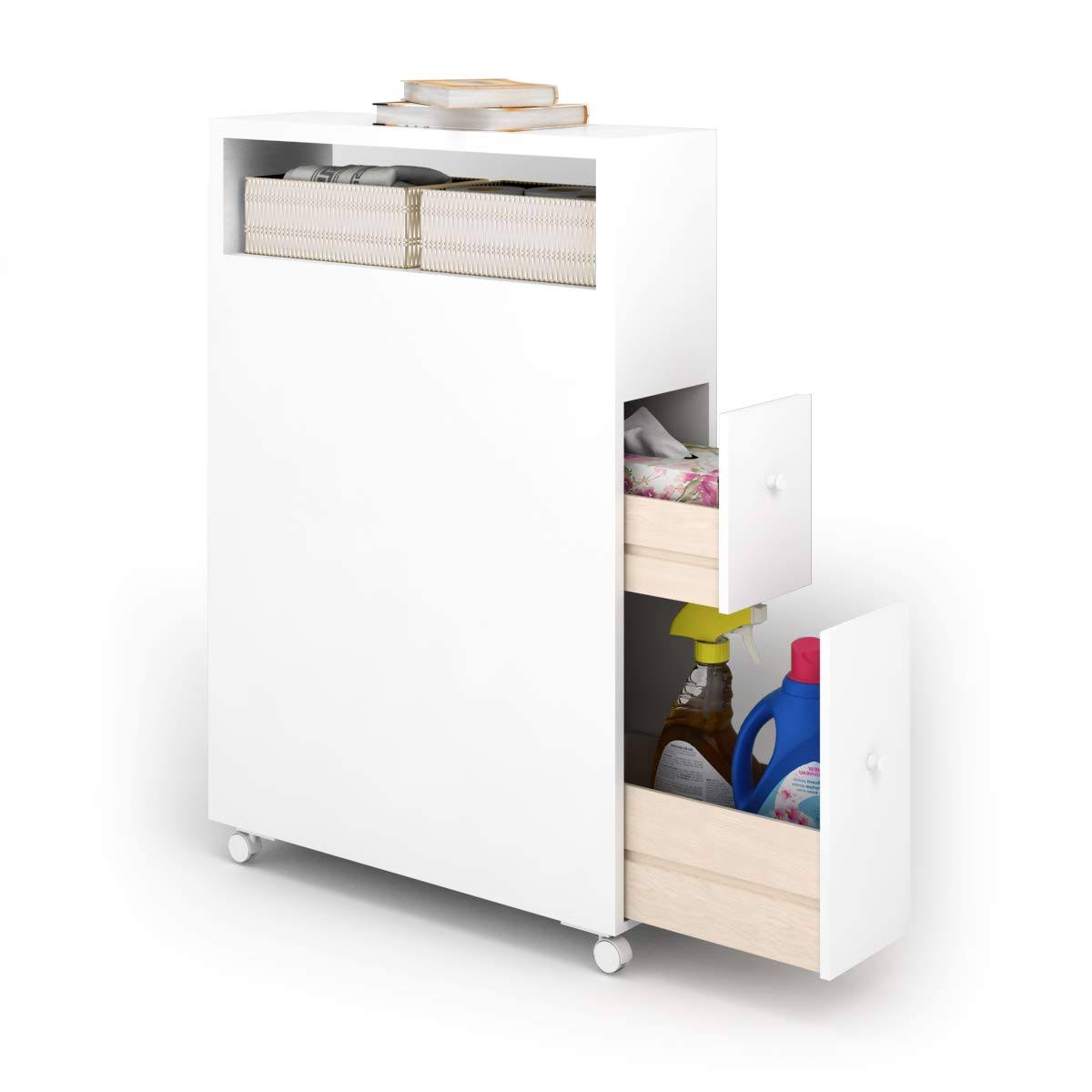White Wooden Storage Cabinet Organizer with 4 Casters A3677