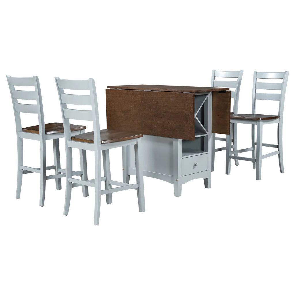Wood 5-Piece Counter Height Dining Table Set with Rack and Drawers Y503502