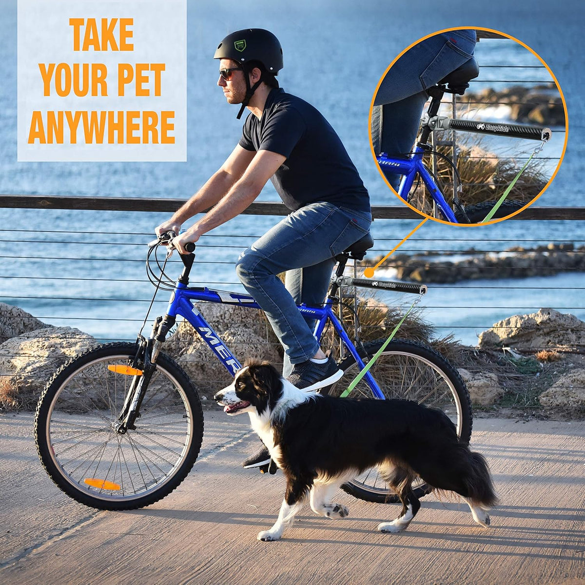 180° Rotating Dog Bike Leash with Shock Absorbers and Quick Attach Mechanism E562631