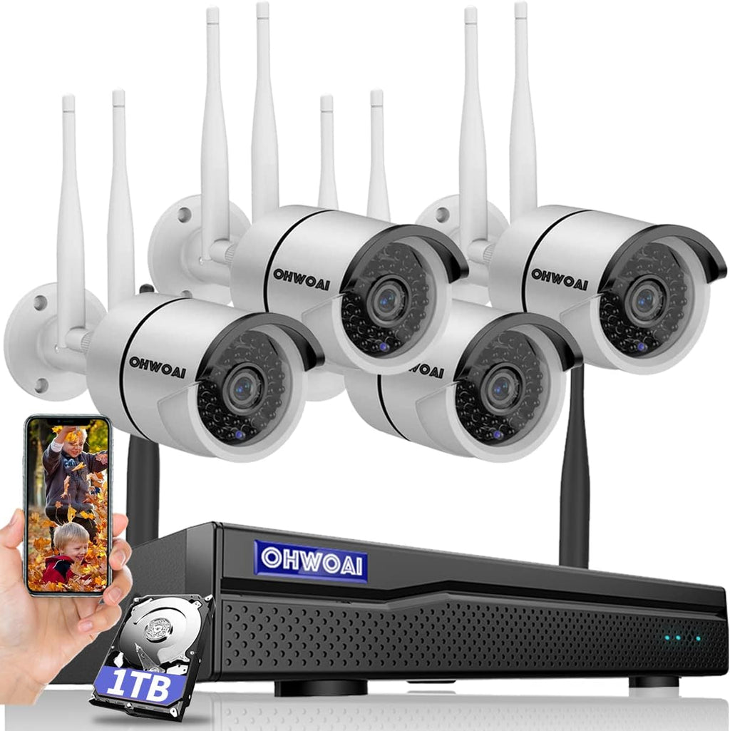 Wireless Security Camera System 8CH NVR 4Pcs Dual Antenna IP Cameras with Floodlights IP66 1TB HDD Z4854