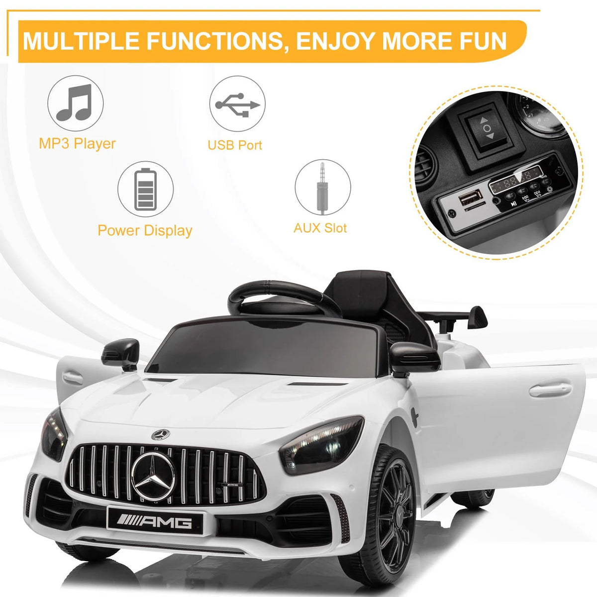 12V Electric Ride on Car Toy with Remote Control, LED Lights, Black G422