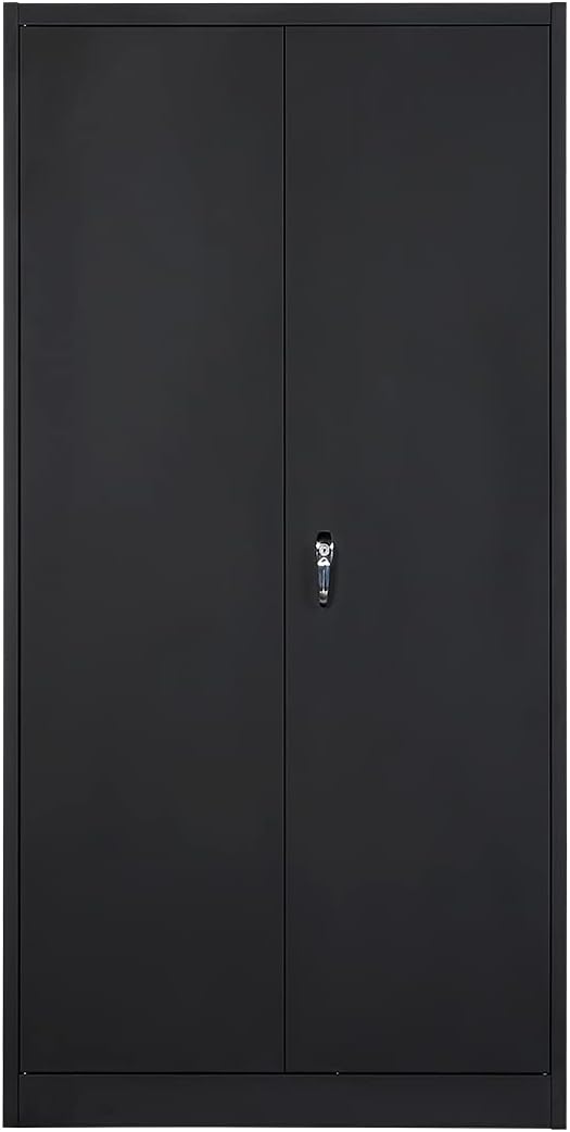 Black 70.8 H Metal Storage Cabinet with 4 Adjustable Shelf and 2 Locking Doors W764092
