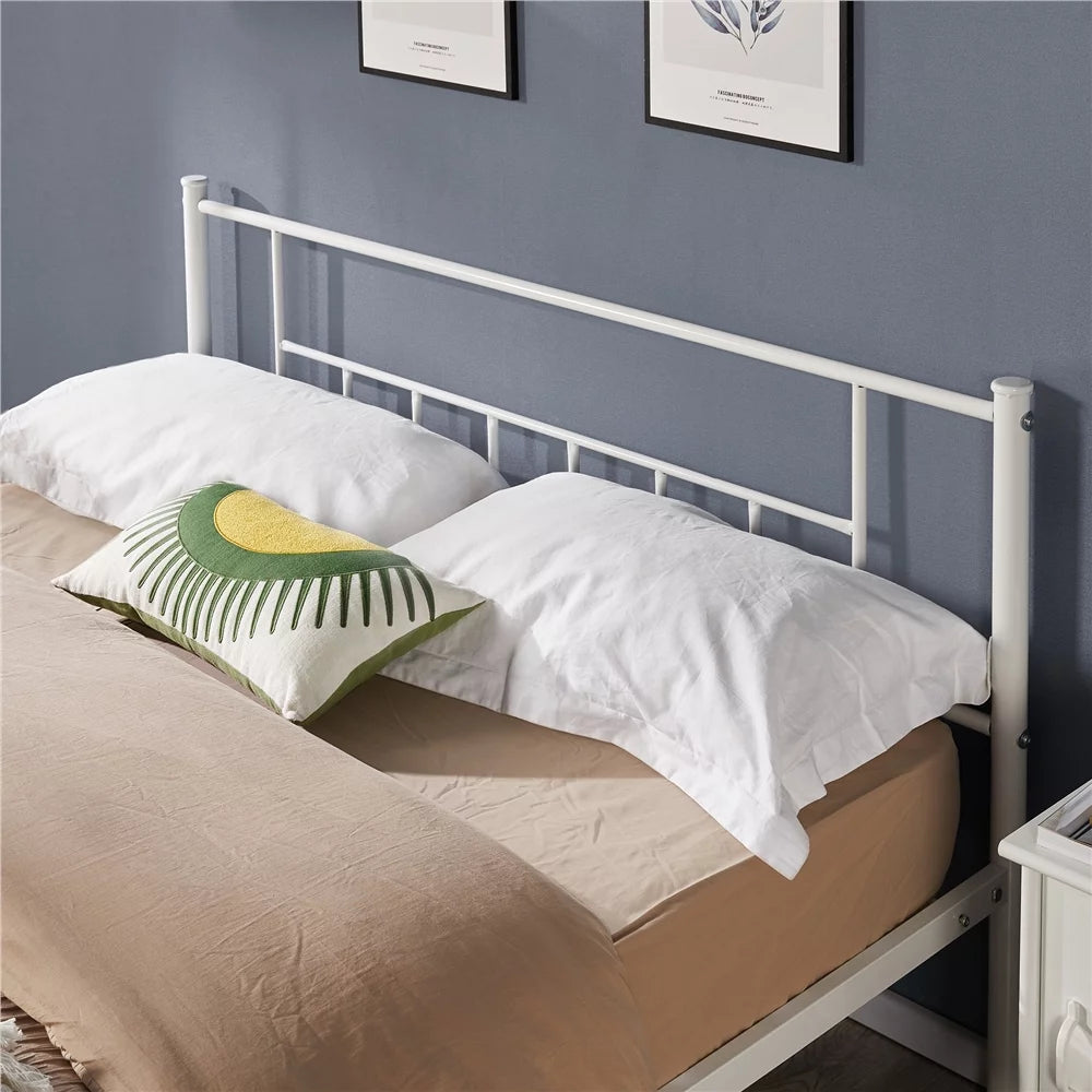 Queen Metal Platform Bed with Spindle Headboard and Footboard, White I1925