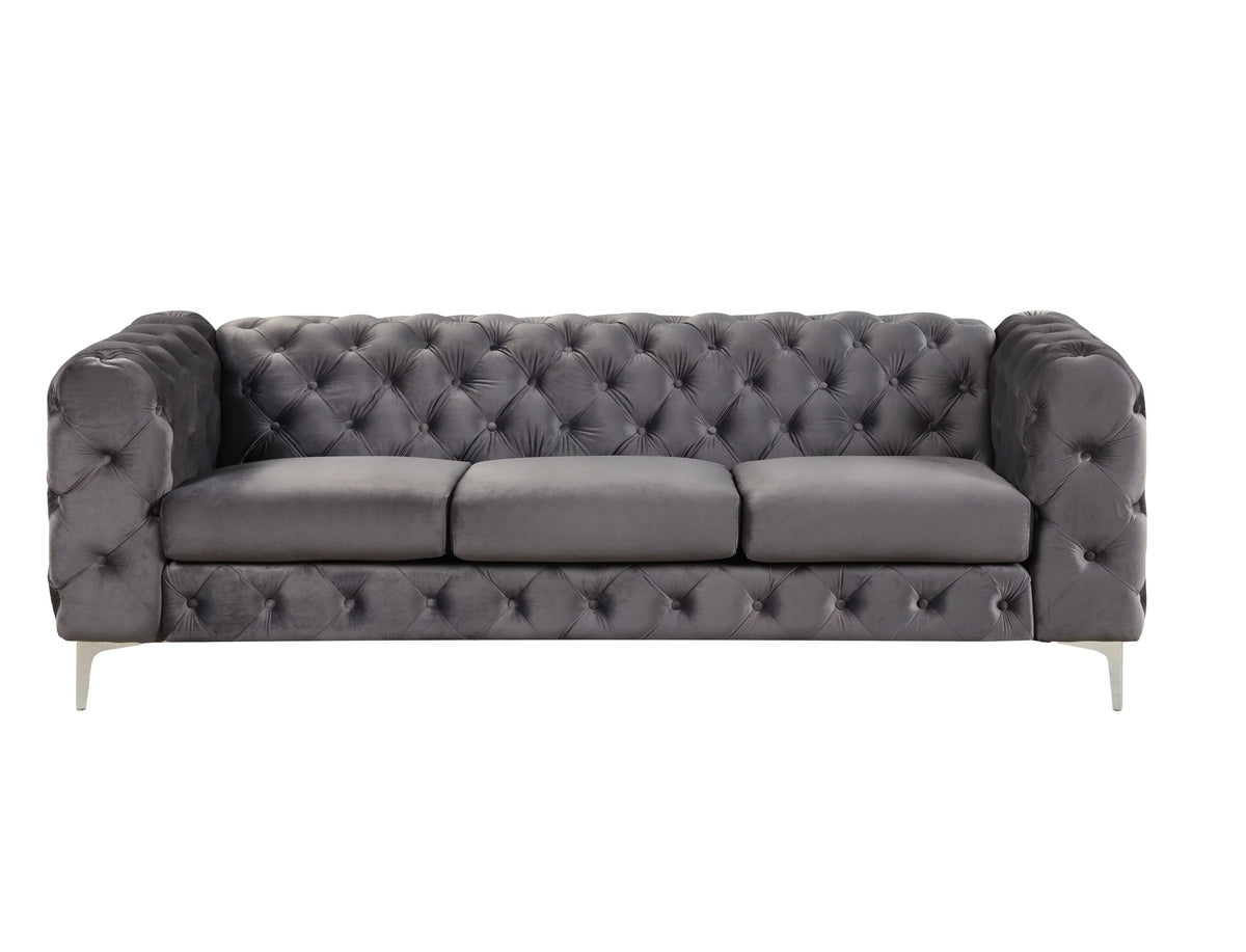 3 Pieces Gray Velvet Sofa and 2 Armchairs R42007